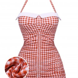 Checked  Halter Bowknot One-piece Swimsuit