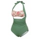 Green  Peony Halter One-Piece Swimsuit