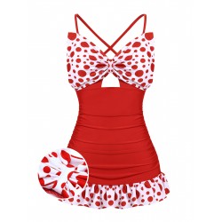  Polka Dot Bowknot Patchwork Swimsuit