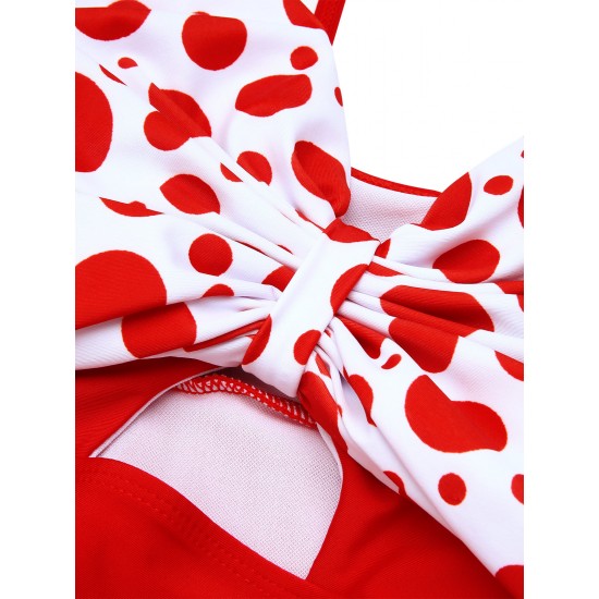  Polka Dot Bowknot Patchwork Swimsuit