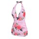 Pink  Roses Halter Belt Swimsuit