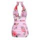 Pink  Roses Halter Belt Swimsuit