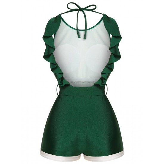 Green  Sleeveless Backless Halter Swimsuit