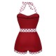 Red  Halter Patchwork One-piece Swimsuit