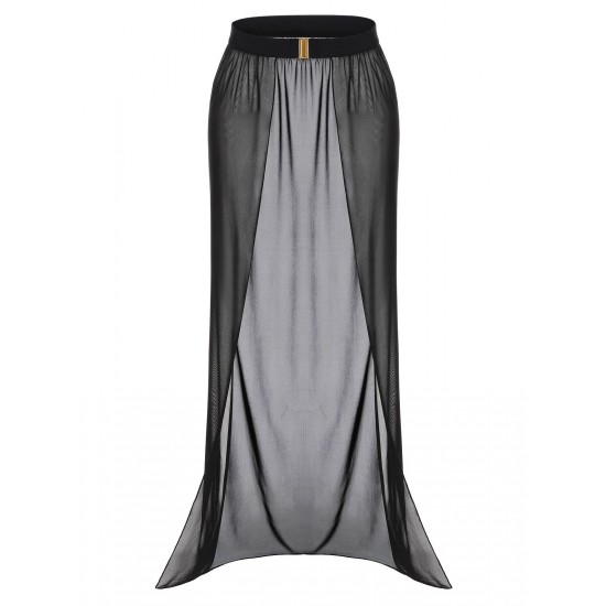 Black  Solid Long Skirt Cover-up