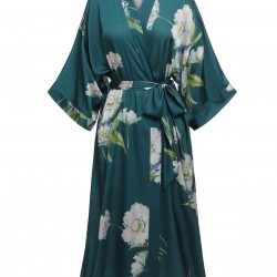 Dark Green  Floral Satin Robe