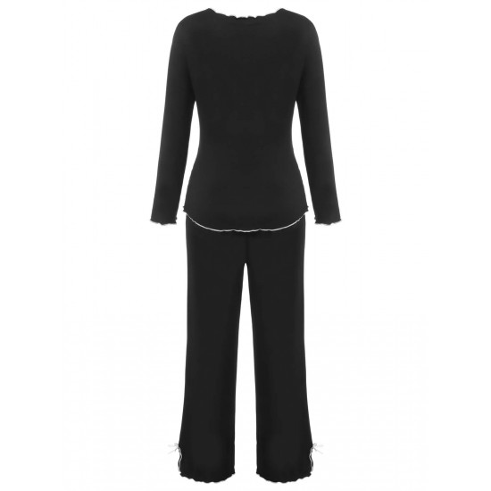 3PCS Black  Solid Pajamas