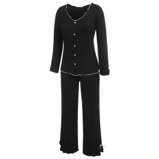 3PCS Black  Solid Pajamas