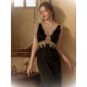  Lace Backless V-Neck Satin Sleepwear