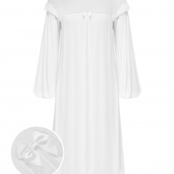 White  Solid Lantern Sleeve Nightgown