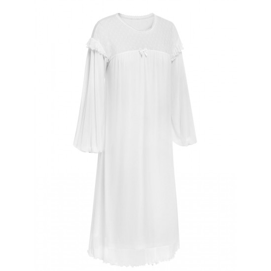 White  Solid Lantern Sleeve Nightgown