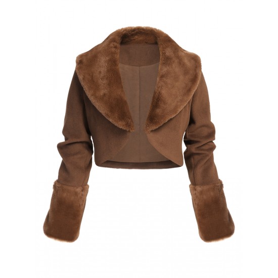 Brown   Fur Collar Bolero Jacket